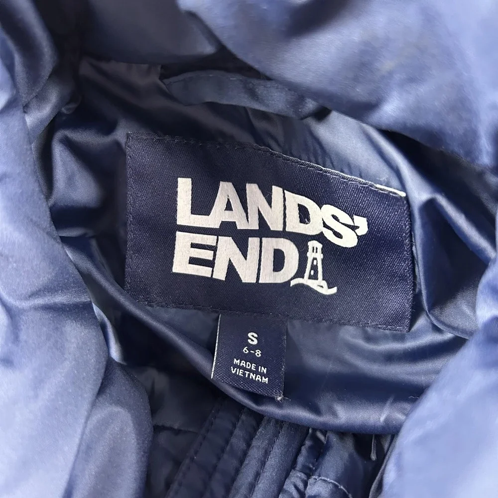 Lands' End Vest Youth Small Blue Quilted‎ Down Puffer Insulated Full Zip Outdoor